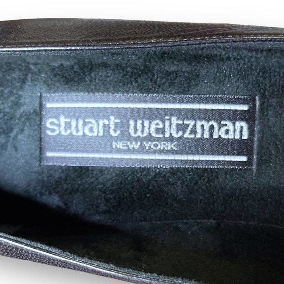 Stuart Weitzman Women’s Black Leather Gold Studded Heels - Size 5.5 B - Picture 9 of 15